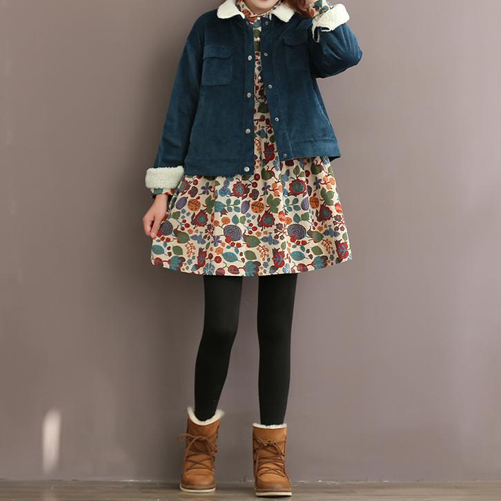 Retro floral cotton dress spring shirt dresses long sleeve pink