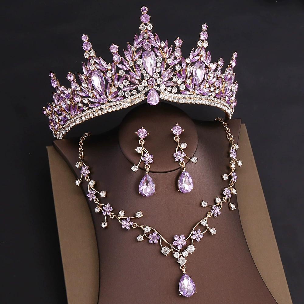 Rhinestone Headpiece Quinceanera Dress Accessories Birthday Wedding Necklace, Earrings And Crown Three Piece Set