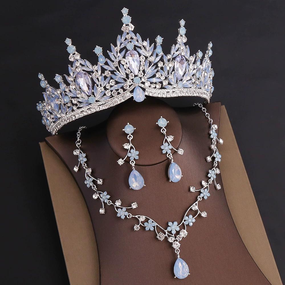 Rhinestone Headpiece Quinceanera Dress Accessories Birthday Wedding Necklace, Earrings And Crown Three Piece Set
