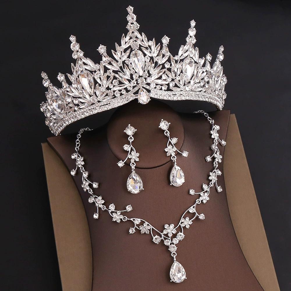 Rhinestone Headpiece Quinceanera Dress Accessories Birthday Wedding Necklace, Earrings And Crown Three Piece Set