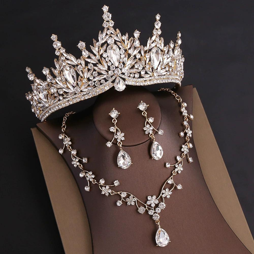 Rhinestone Headpiece Quinceanera Dress Accessories Birthday Wedding Necklace, Earrings And Crown Three Piece Set