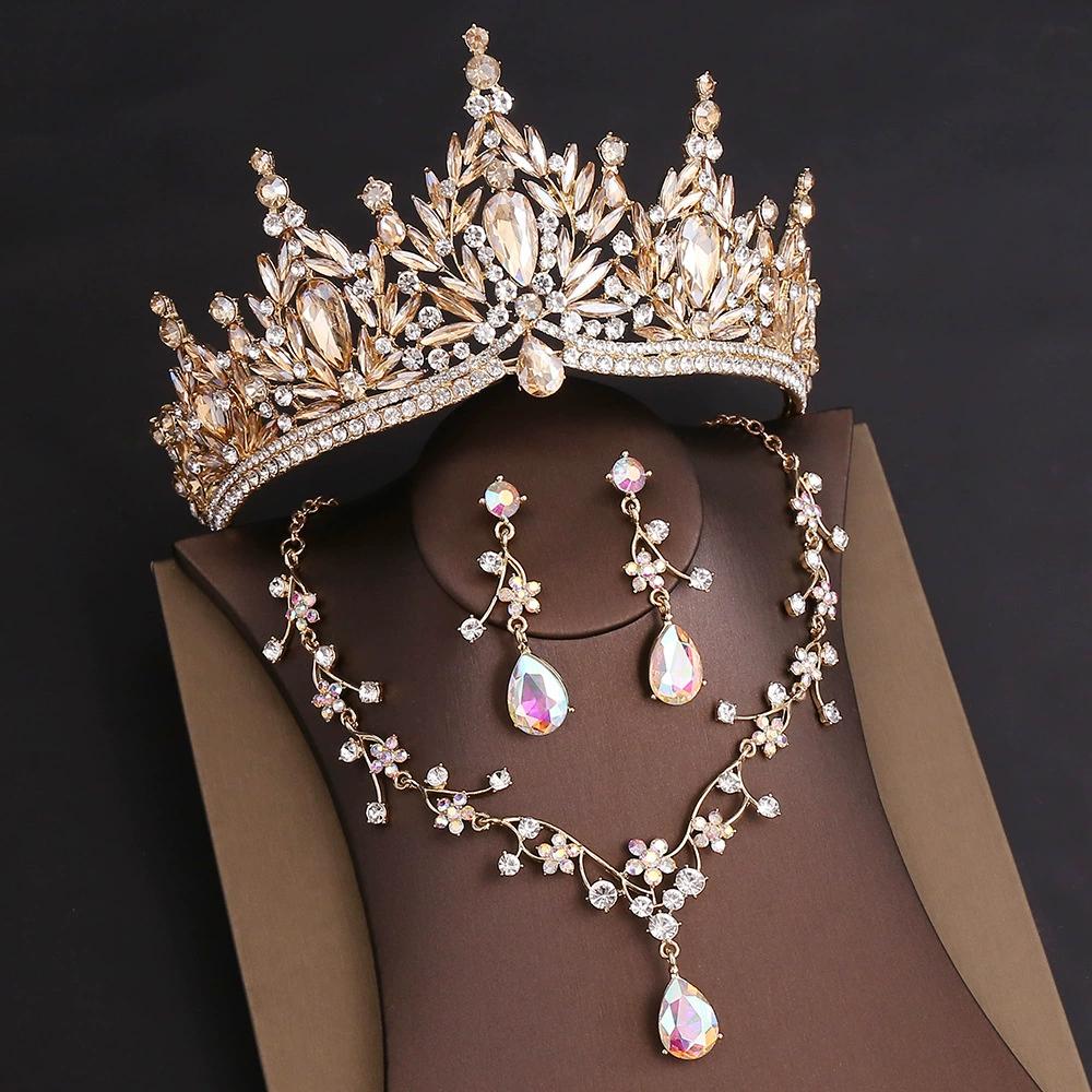 Rhinestone Headpiece Quinceanera Dress Accessories Birthday Wedding Necklace, Earrings And Crown Three Piece Set