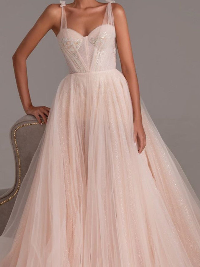 Romantic A-Line Wedding Dress Sweetheart Spaghetti Strap Lace Tulle 3/4 Sleeve Bridal Gowns in Color