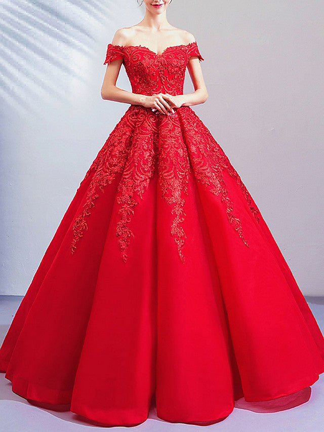 Romantic Plus Size Ball Gown Wedding Dresses Off Shoulder Lace Cap Sleeve Bridal Gowns Online