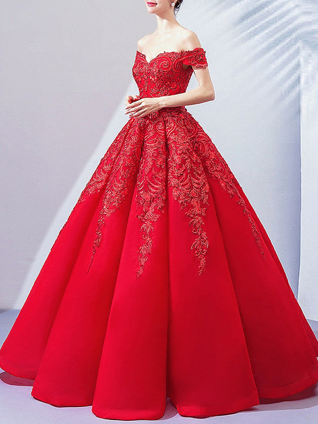 Romantic Plus Size Ball Gown Wedding Dresses Off Shoulder Lace Cap Sleeve Bridal Gowns Online
