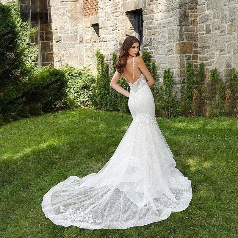 Romantic Wedding Dress Sexy Deep V-Neck Vestidos De Novia Appliques Vestido De Noiva Backless Custom Made Lace Robe De Mariée (ZD14043)