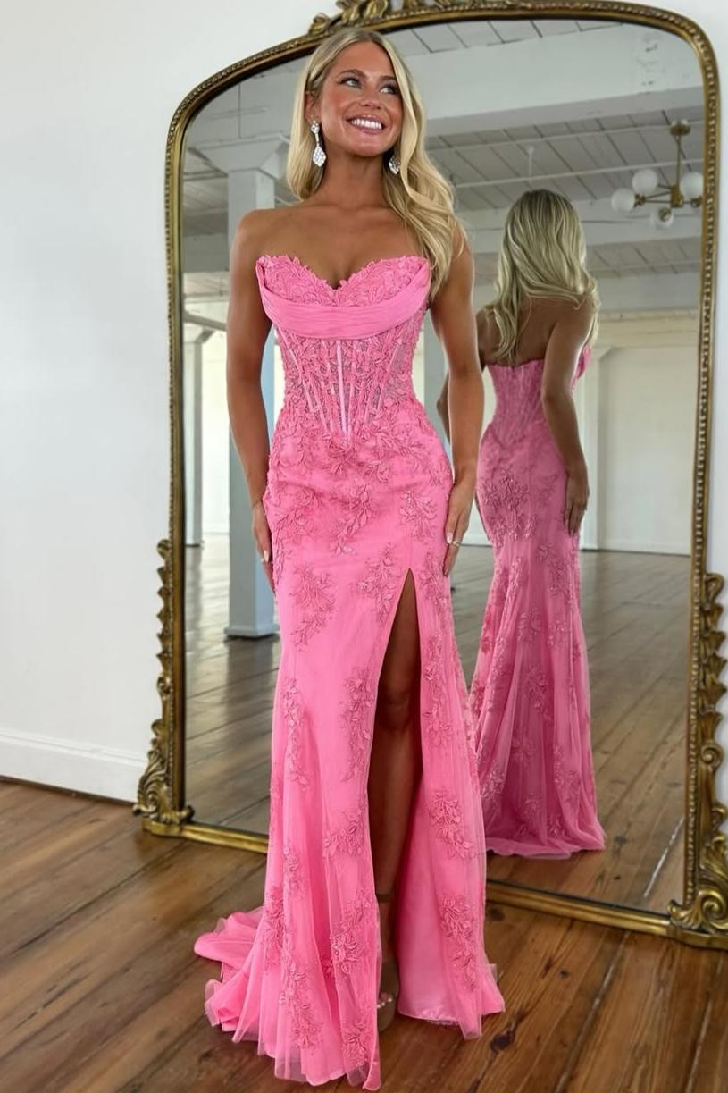 Charming Mermaid Sweetheart Yellow Corset Prom Dress with Appliques