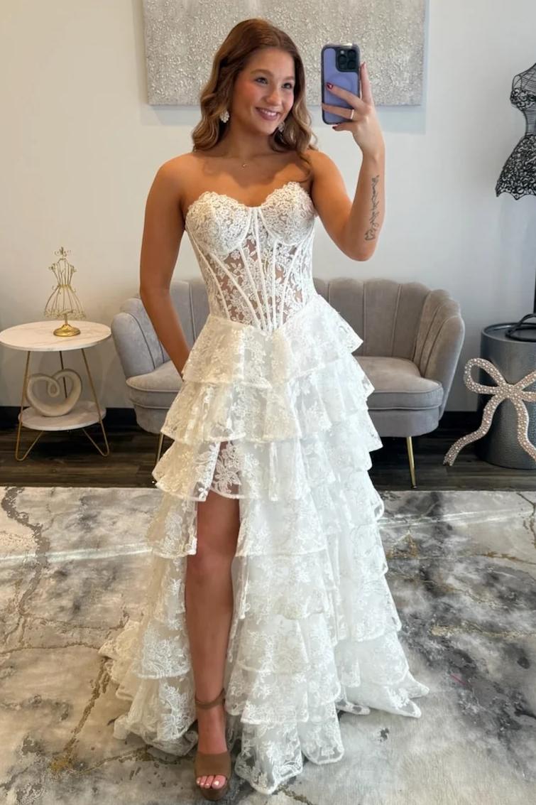 Gorgeous A Line Sweetheart Black Corset Prom Dress with Appliques Ruffles