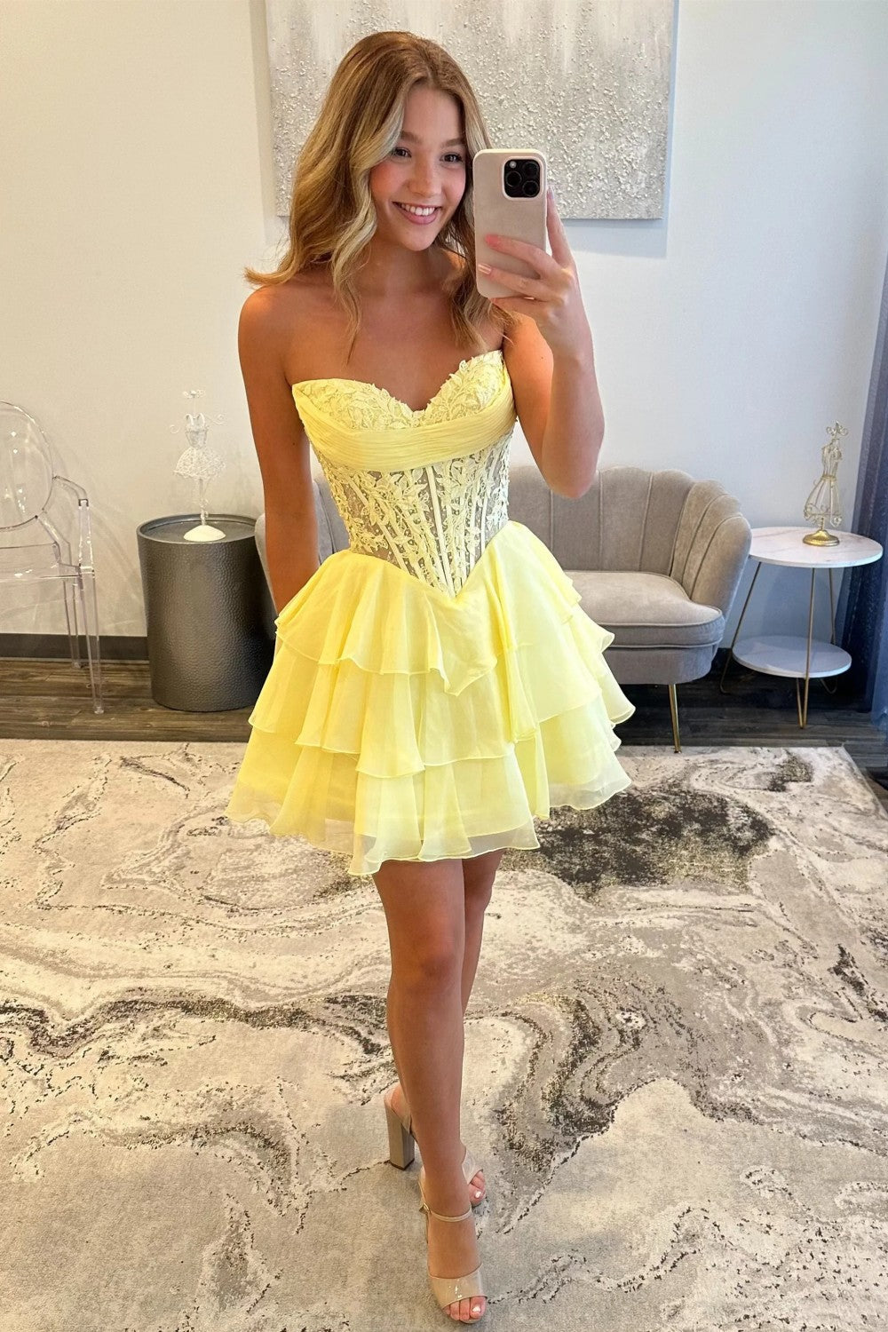 Pretty A Line Sweety Pink Corset Homecoming Dress with Appliques Beading
