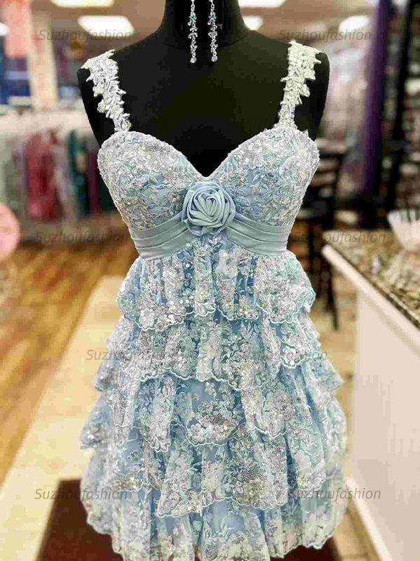 Suzhoufashion Rosette Sequin Baby Doll Short Homecoming Party Dress