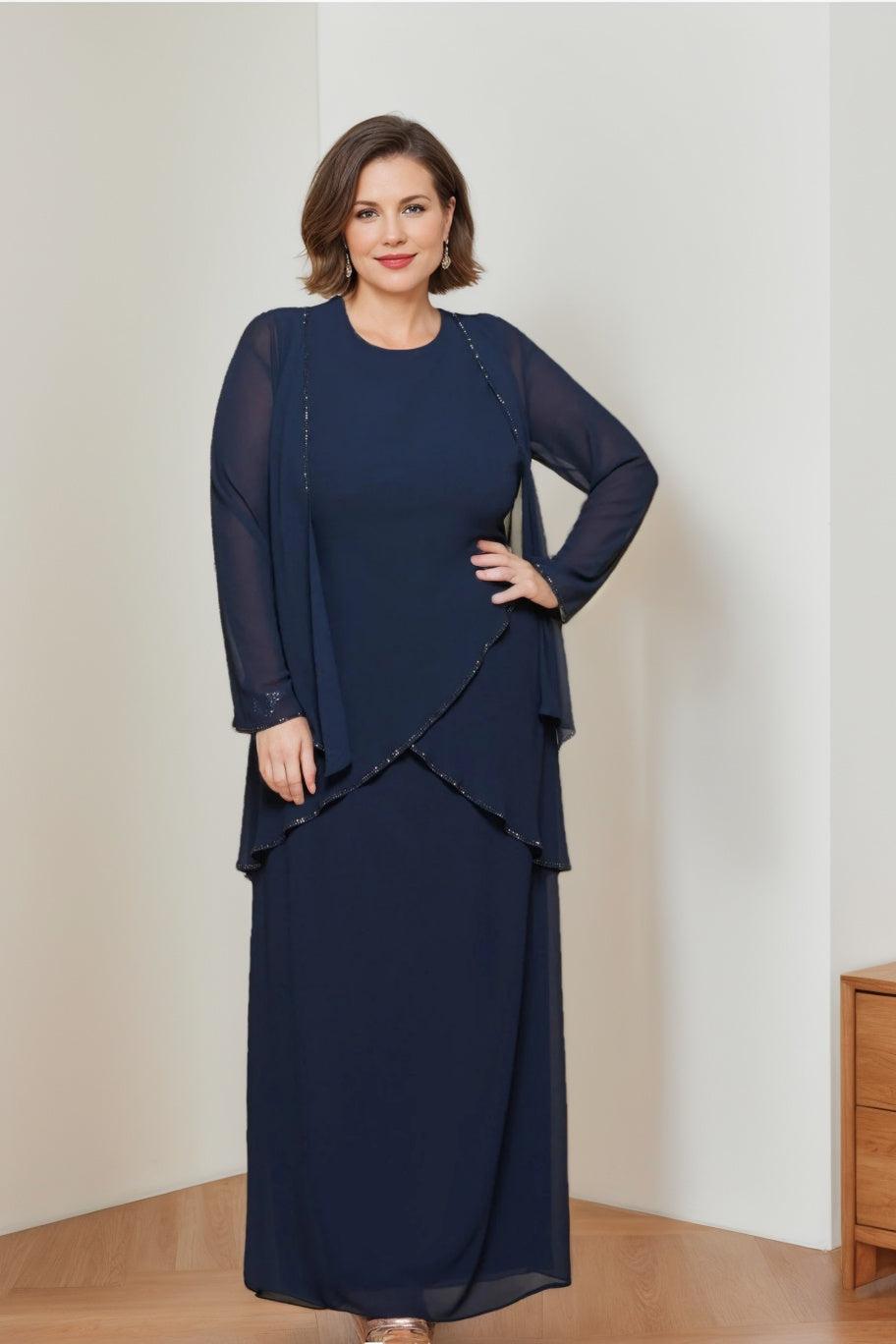 Round Neck Chiffon Mother of the Bride Dress with Jacket