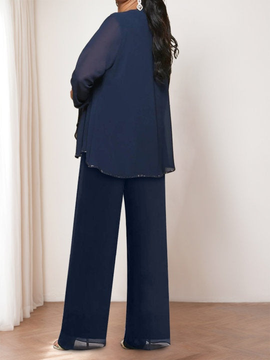 Round Neck Chiffon Pantsuits with Jacket for the Mother of the Bride