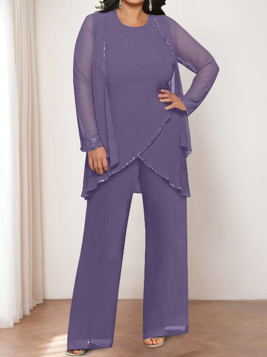 Round Neck Chiffon Pantsuits with Jacket for the Mother of the Bride