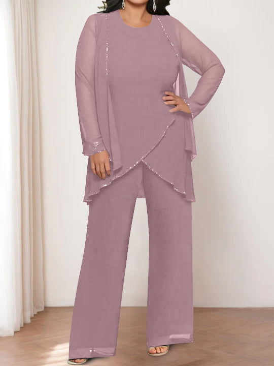 Round Neck Chiffon Pantsuits with Jacket for the Mother of the Bride