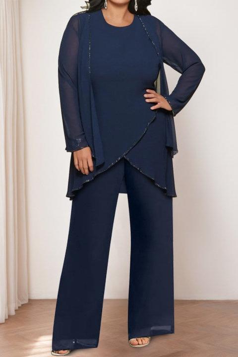 Round Neck Chiffon Pantsuits with Jacket for the Mother of the Bride