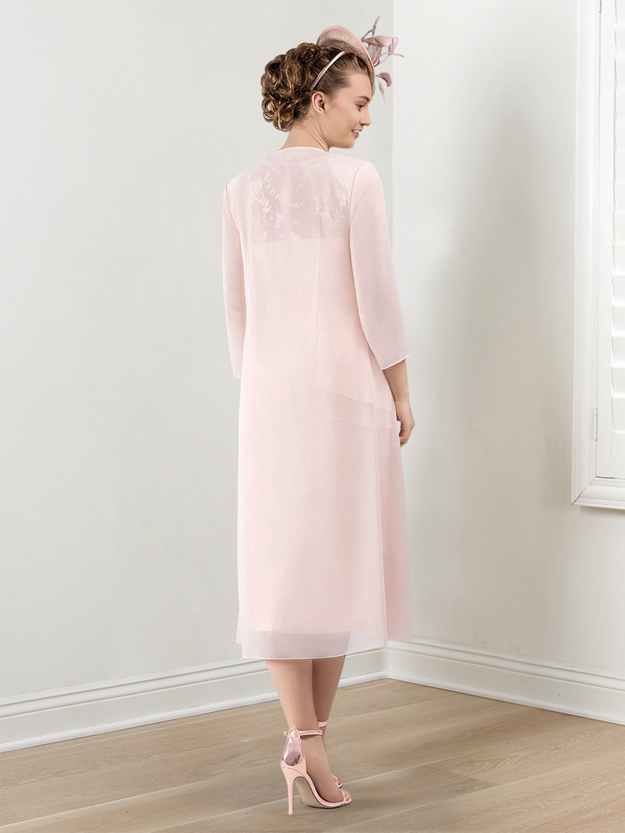 Round Neck Mother of the Bride Sheath Column Dress with Applique & Jacket