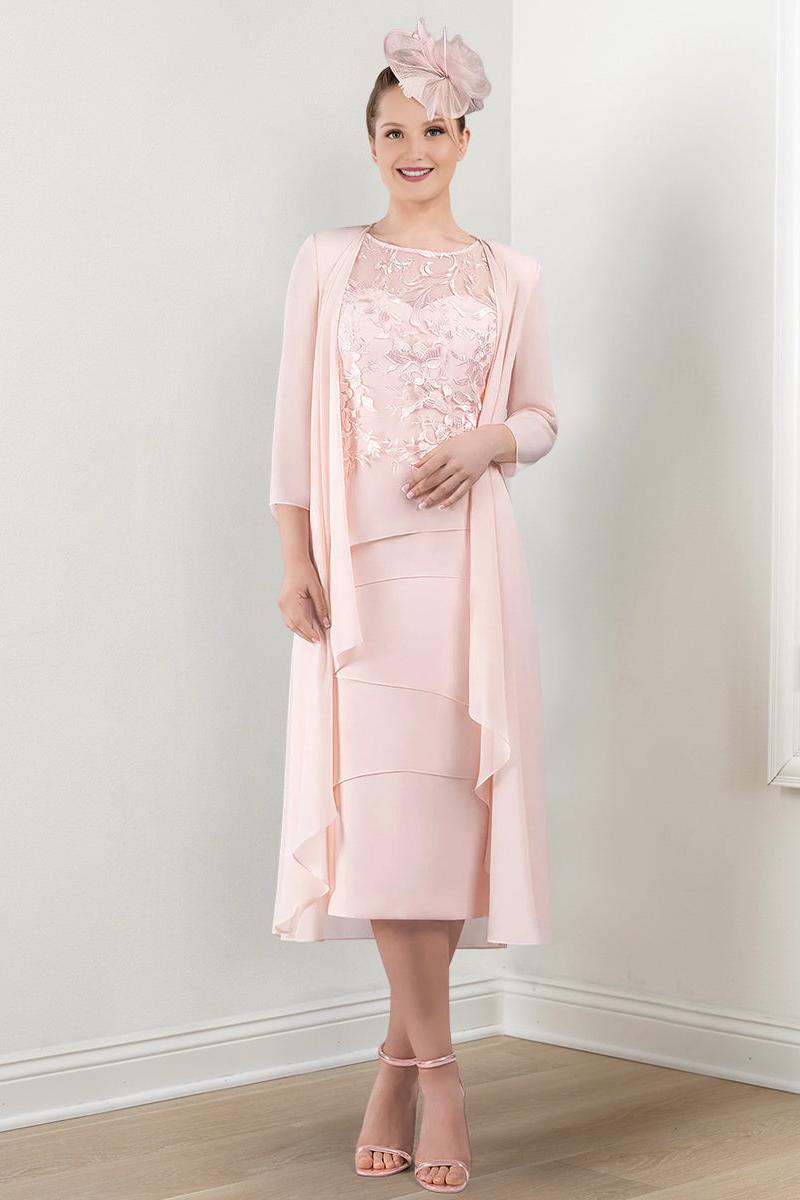 Round Neck Mother of the Bride Sheath Column Dress with Applique & Jacket