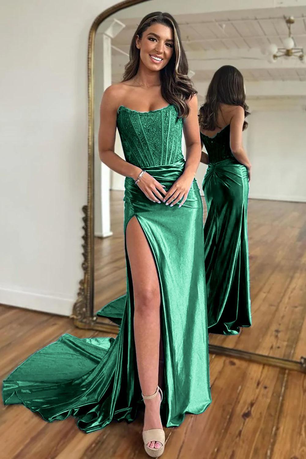 Royal Blue Prom Dress Lace Mermaid Corset Long Formal Dress With Slit