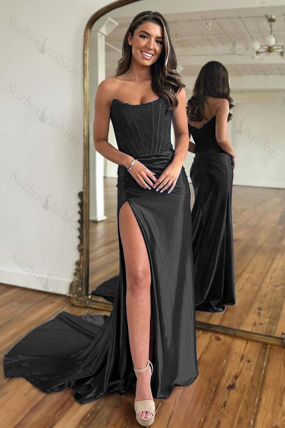 Royal Blue Prom Dress Lace Mermaid Corset Long Formal Dress With Slit
