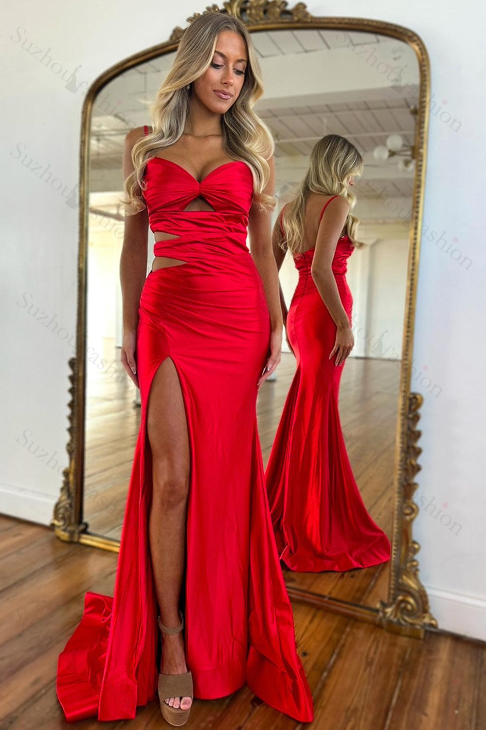 Royal Blue Prom Dress Satin Long Sheath Formal Dress With Slit