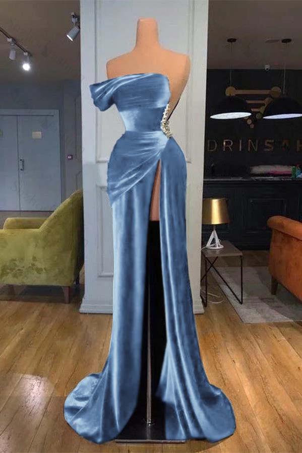 Royal Blue Prom Dress Velvet Strapless Mermaid Evening Formal Dress With Beadings