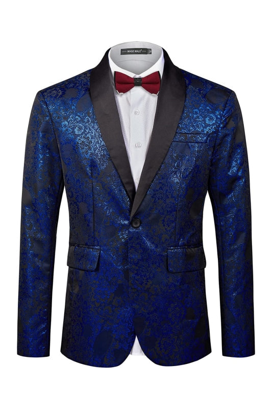 Royal Blue Shawl Lapel Jacquard Wedding Suit for Men