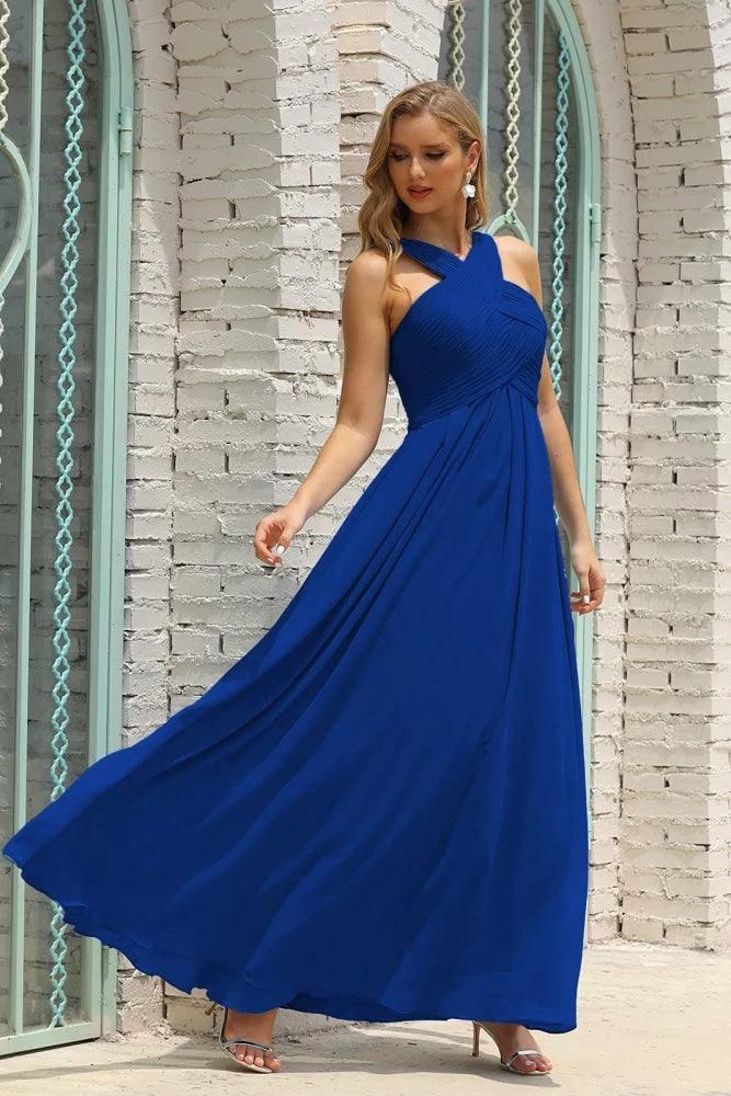 Numbersea Women Halter Chiffon Bridesmaid Dress A-line Long Formal Prom Gown SEA28015 by numbersea