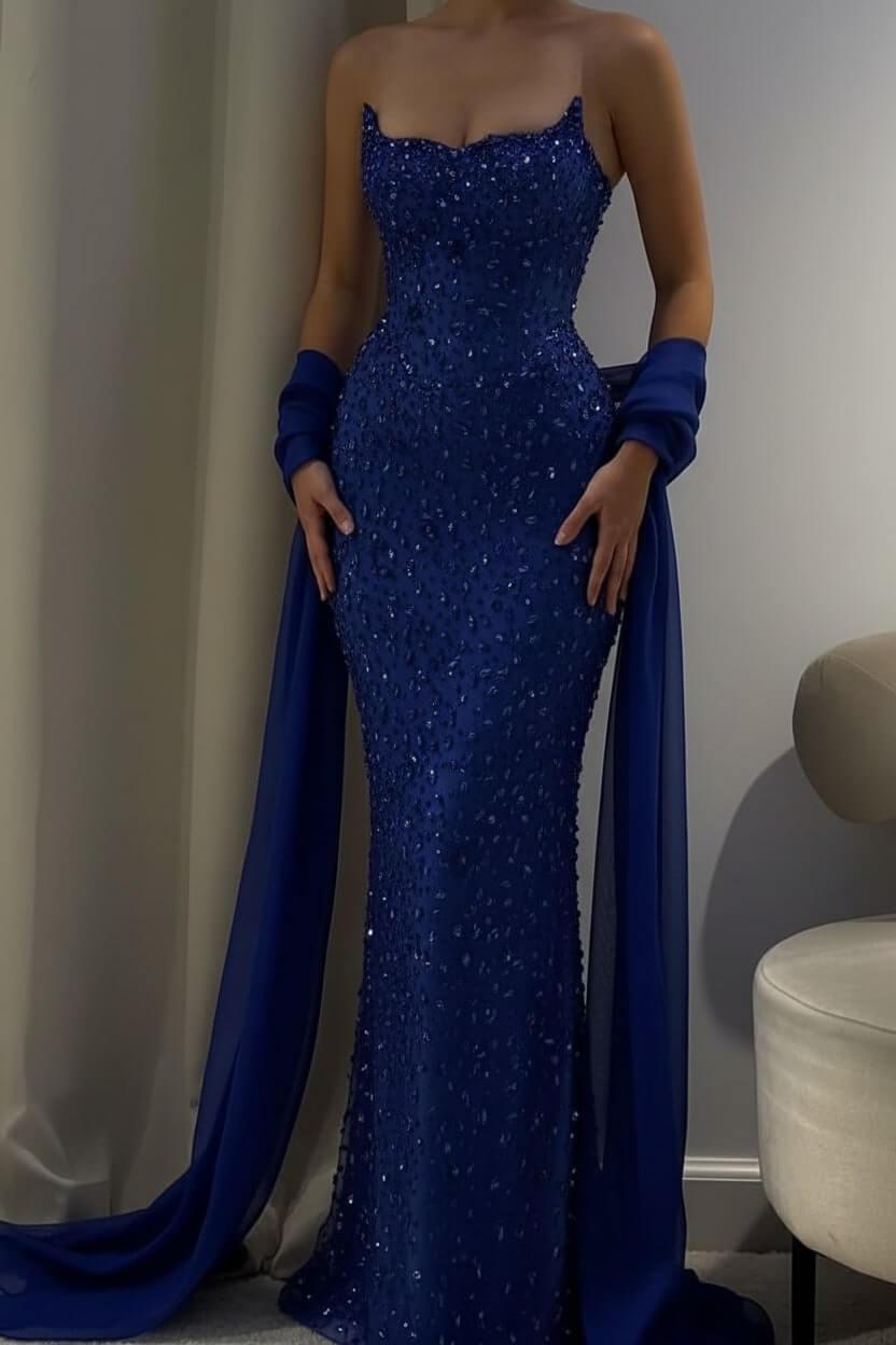 Strapless Sleeveless Long Mermaid Evening Formal Dress With Beading