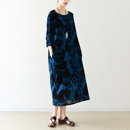 Royal blue silk dresses print sprint dress plus size dress