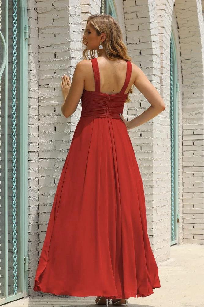 ZapDress Women Halter Chiffon Bridesmaid Dress A-line Long Formal Prom Gown (ZD17050)