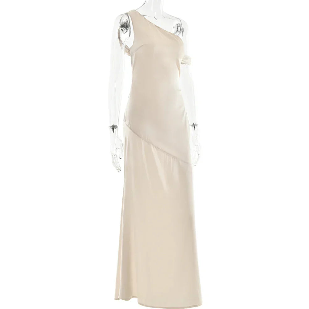 Satin Apricot Backless Long Dress