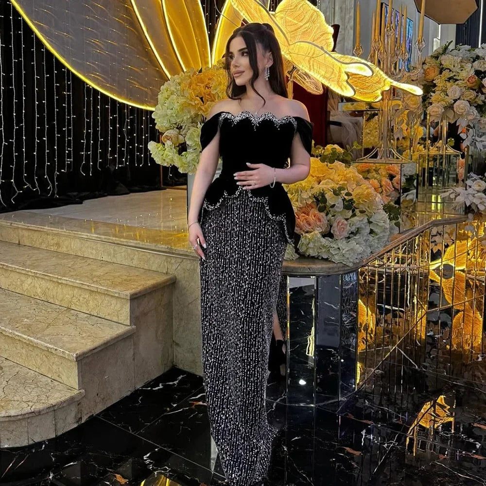 Zapdress Black Off Shouder Mermaid Beaded Evening Dresses 2025 Women Party Gowns for Formal Occasion DLA73206 Customized (ZD17302)