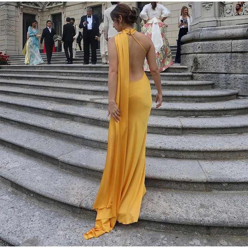 Yellow Satin Maxi Dress