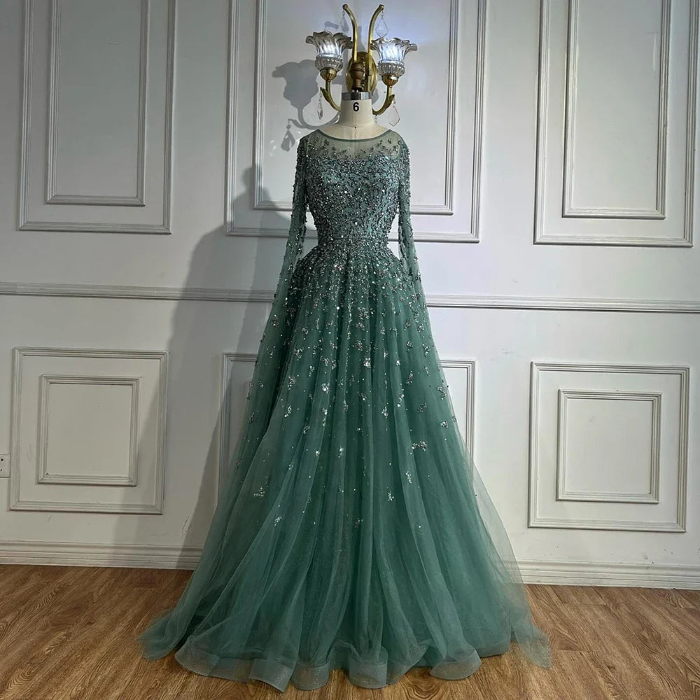 Zapdress Turquoise A-line Beaded Evening Dress with Cape Sleeves Elegant Party Gowns for Women Customized (ZD17285)
