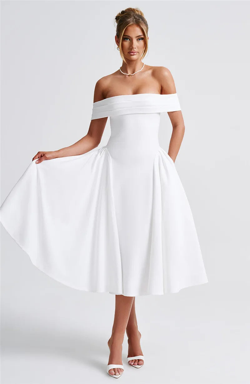 Off - Shoulder Flare Midi Dress