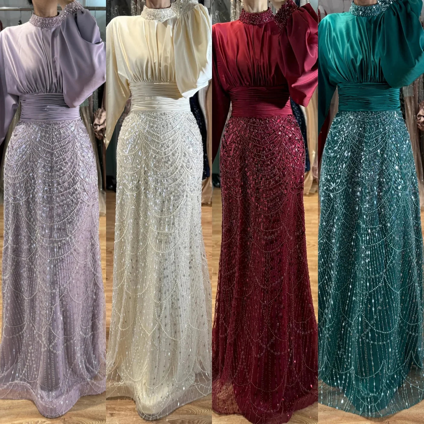 Zapdress 2026 Elegant Mauve Muslim Evening Gowns Dubai High Neck Full Sleeve Formal Party Dress for Women DLA73676 Customized (ZD17173)