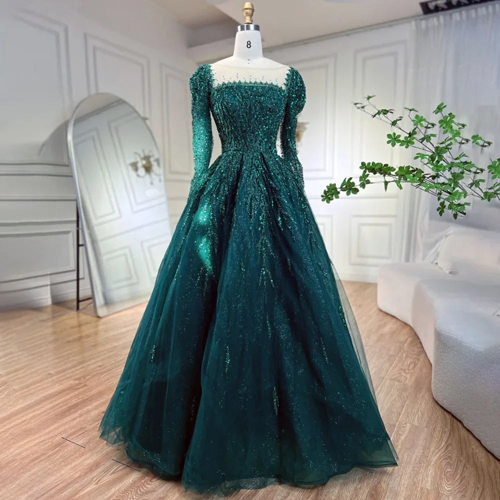Zapdress Customized Pink Long Sleeves A Line Beaded Dubai Evening Dresses Party Gowns 2025 For Women Wedding (ZD17248)