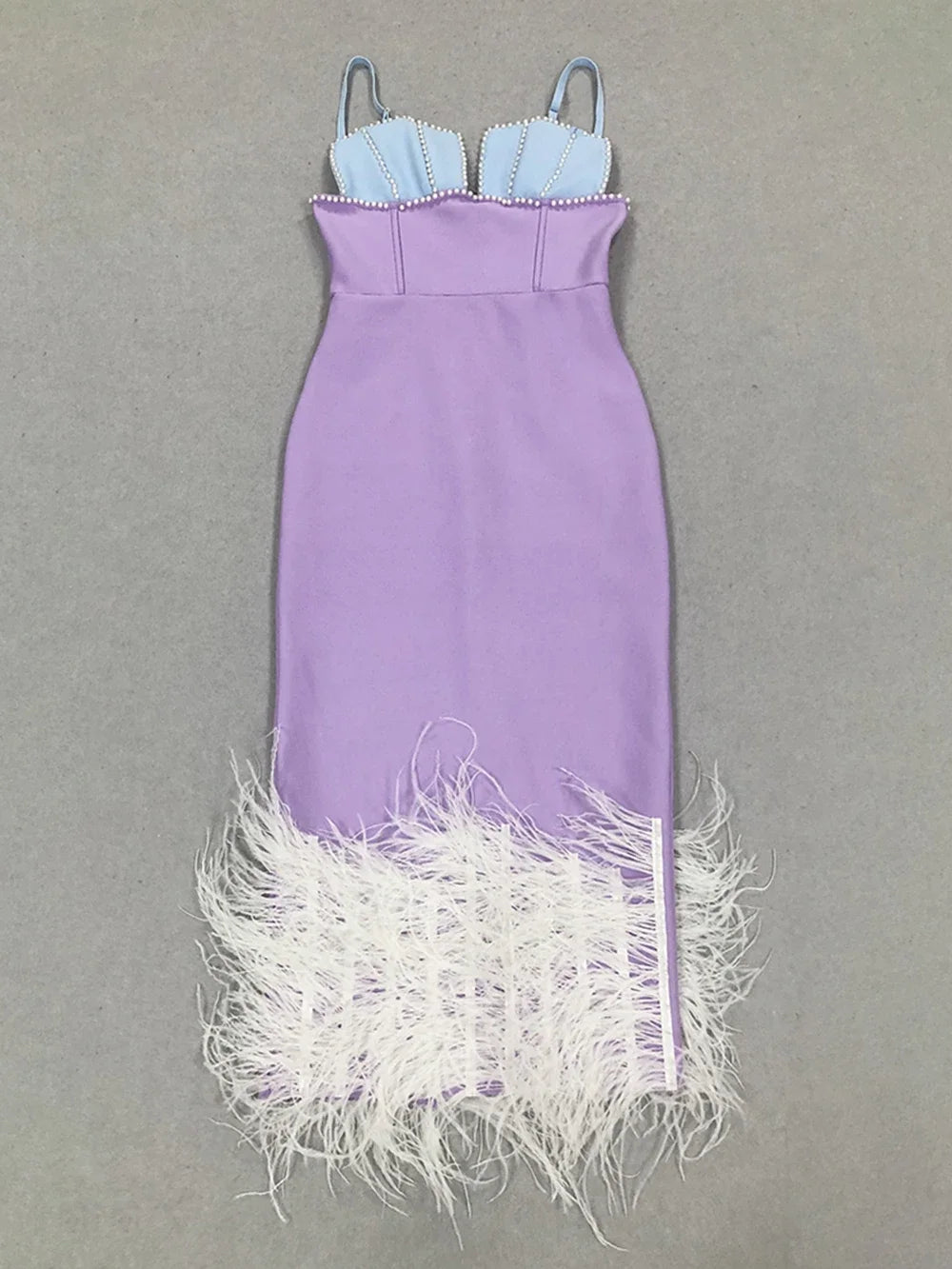 Feather & Bead Cocktail Spaghetti Strap Party Dress