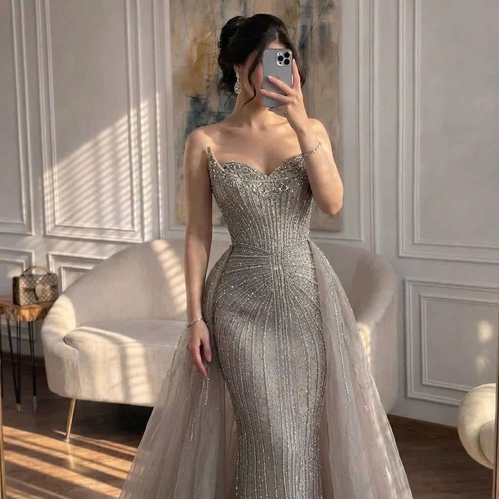 Zapdress Caramel Beaded Tulle Evening Dress Strapless Sweetheart Formal Party Gown with Over-skirt DLA72811D Customized (ZD17282)