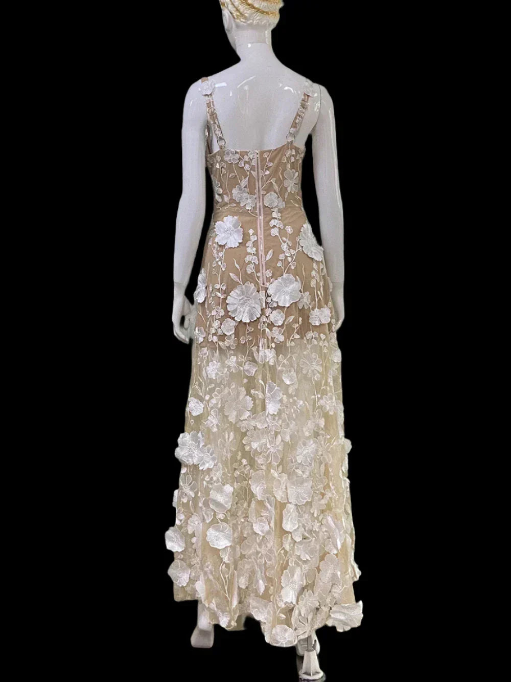 Floral Embroidered Mesh Maxi Dress