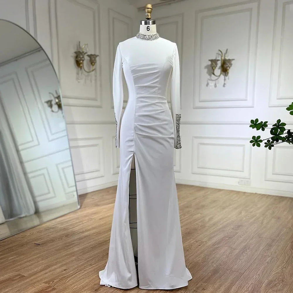 Zapdress Customized Black Satin Mock Neck Mermaid Evening Dresses with Split Simple Party Gowns for Women (ZD17296)