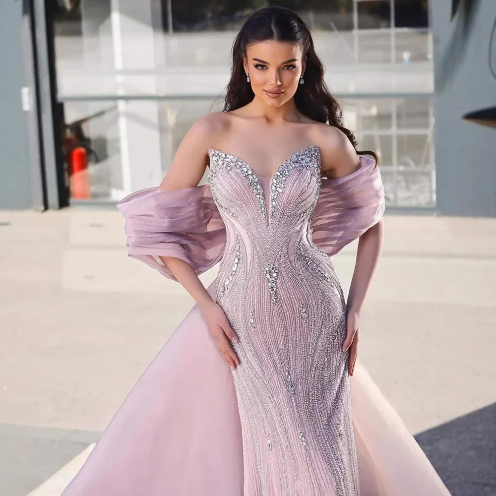 Zapdress Pink 2025 Mermaid Beaded Evening Dresses with Cape Wedding Party Gowns for Women DLA73061 Customized (ZD17230)