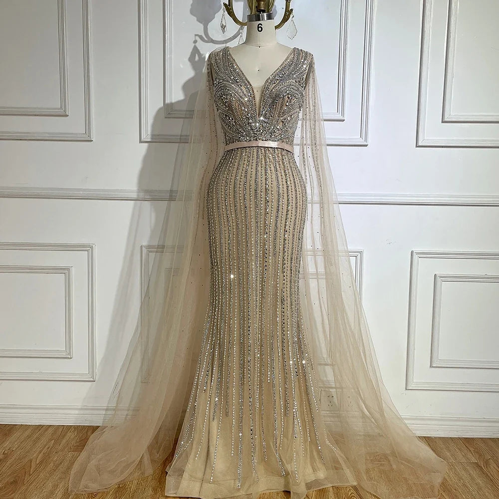 Zapdress 2026 Customized Pink Cape Sleeves Mermaid Beaded Evening Dresses Gowns for Women Wedding Party 2025 (ZD17186)