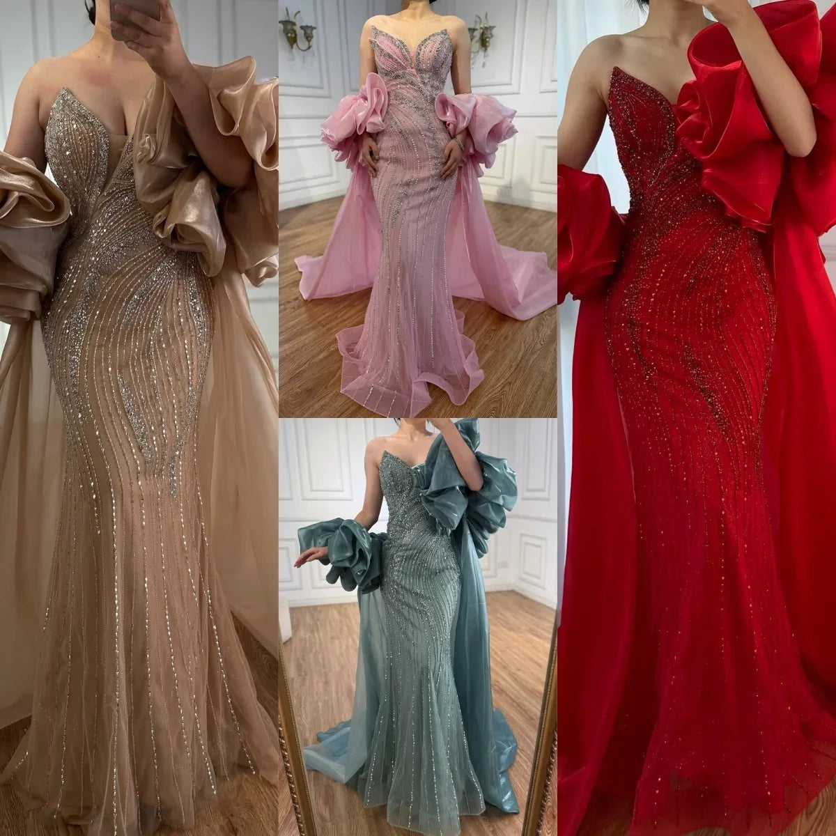 Zapdress Pink Strapless Mermaid Beaded Evening Dresses with Cape Elegant Party Gowns for Women Customized (ZD17223)