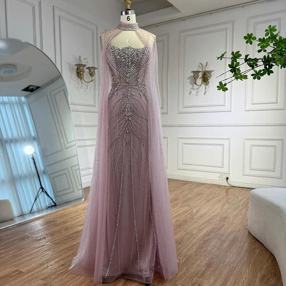 Zapdress 2025 Pink Strapless Mermaid Beaded Evening Dress with Cape Wedding Party Gowns for Women DLA73195 Customized (ZD17274)