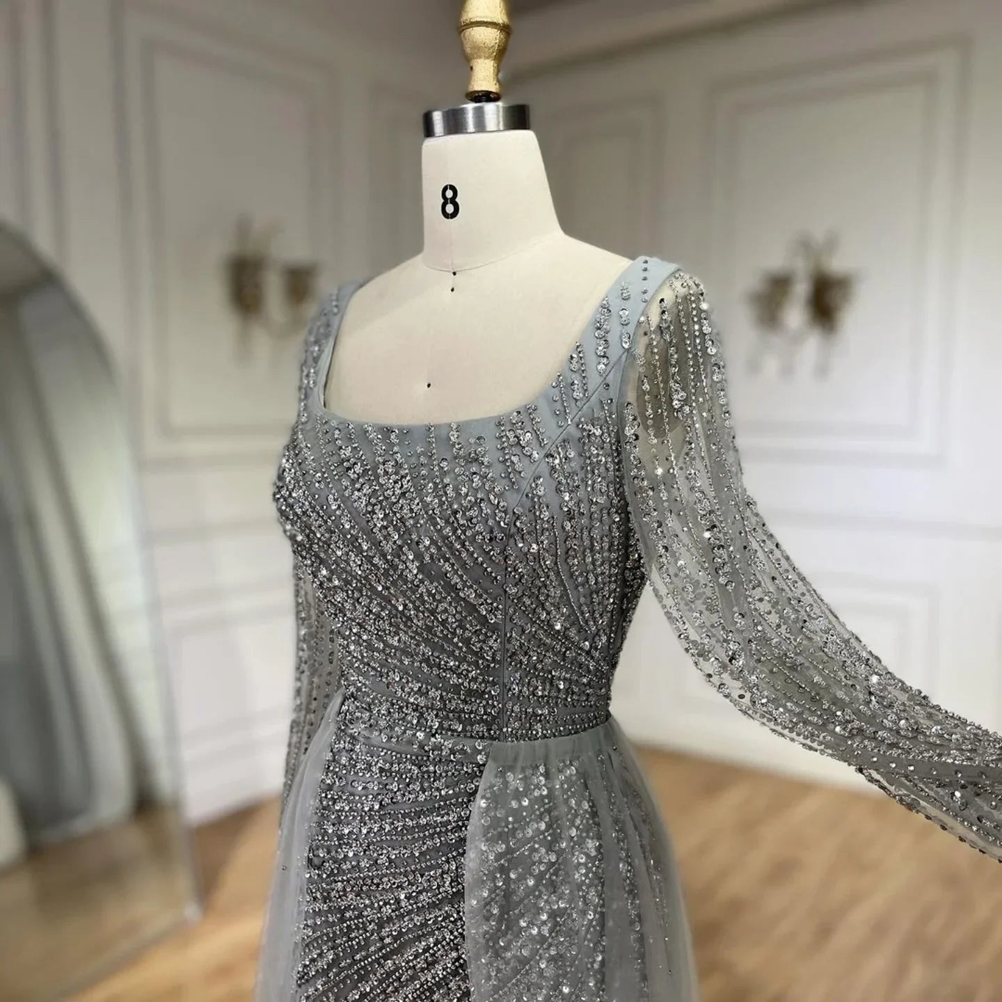 Zapdress Silver Beaded Mermaid Evening Dress with Detachable Skirt Formal Party Gown 2025 For Women DLA71618L Customized (ZD17281)