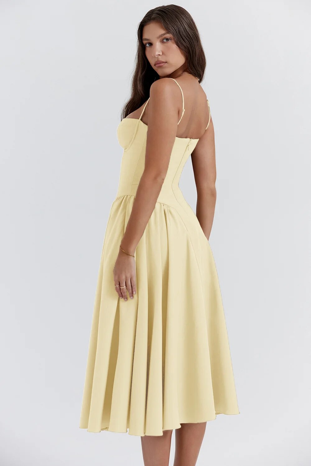 Milagros Premium Sleeveless Midi Dress with a Corset Fit Elevated Occasion Wear