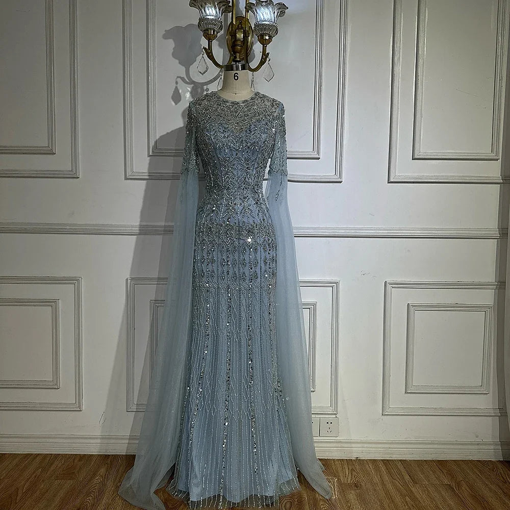 Zapdress Caramel Mermaid Beaded Evening Dresses with Cape Sleeve Elegant Party Gowns for Women DLA72775 Customized (ZD17375)