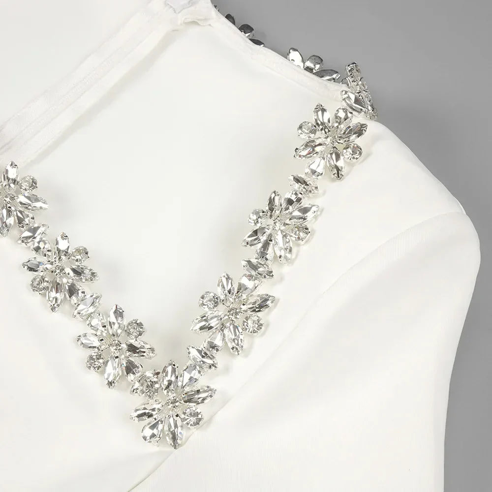 White Square Neck Diamond Mini Dress