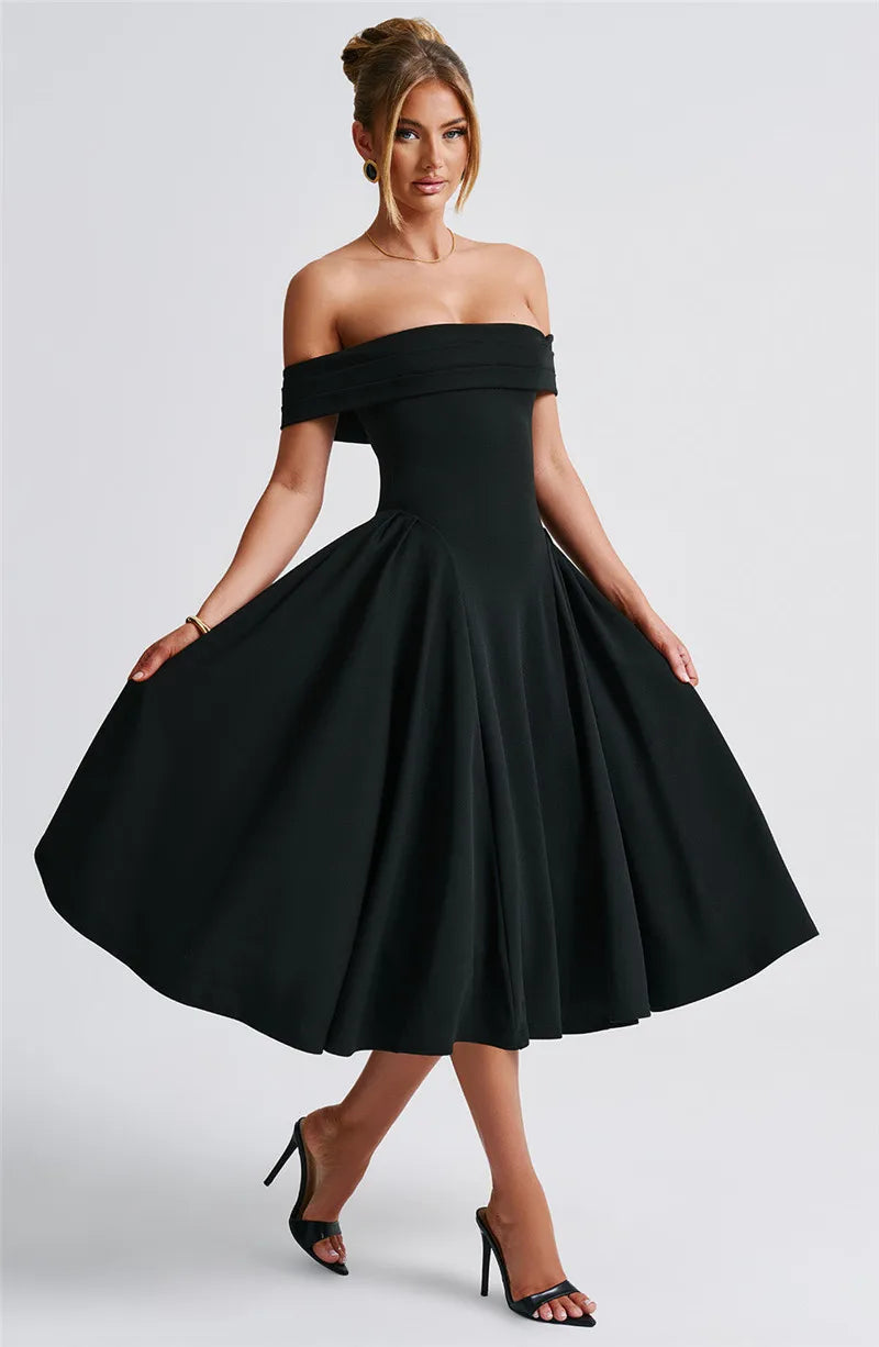 Off - Shoulder Flare Midi Dress
